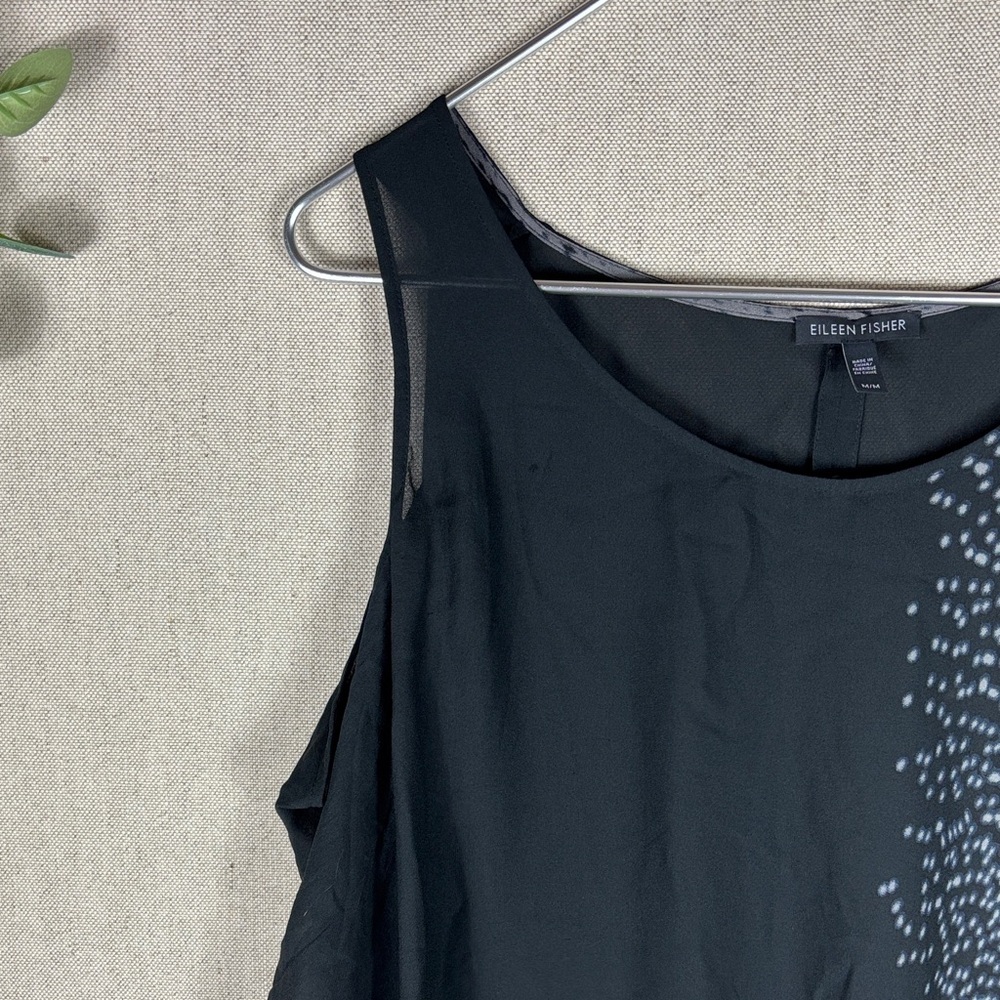 Eileen Fisher > Black Silk Asymmetrical Sleeveless Top Medium - Picture 5 of 11